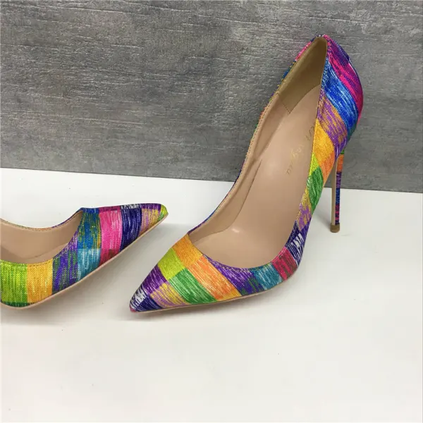 Unique Freizeit Multifarben Farbblock Gekritzel Pumps 2019 Leder 12 cm Stilettos Spitzschuh Pumps