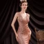 Scintillantes Sexy Or Rose Paillettes Robe De Soirée 2021 Trompette / Sirène V-Cou Sans Manches Dos Nu Longue Robe De Ceremonie