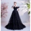 Chic / Beautiful Black Ruffle Prom Dresses 2021 A-Line / Princess Spaghetti Straps Short Sleeve Backless Sweep Train Formal Dresses