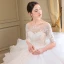Élégant Champagne Robe De Mariée 2018 Robe Boule Appliques Volants en Cascade Encolure Dégagée 1/2 Manches Dos Nu Cathedral Train Mariage
