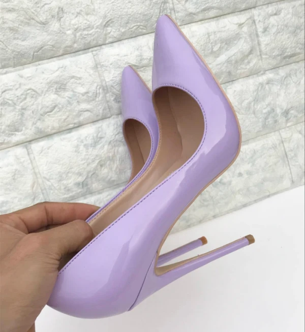 Enkla Lavendel Kontors Pumps 2019 Läder 12 cm Stilettklackar Spetsiga Pumps