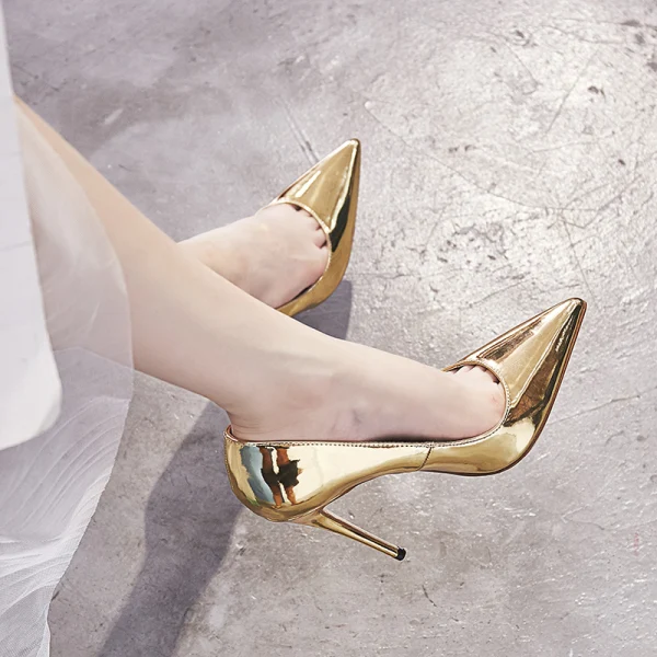 Chic / Beautiful Silver Evening Party Pumps 2019 Patent Leather 11 cm Stiletto Heels Pointed Toe Pumps