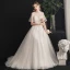 Légère Champagne Robe De Mariée 2019 Princesse Col Haut Perlage Cristal En Dentelle Fleur Manches Courtes Dos Nu Train De Balayage
