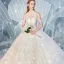 High-end Champagne Wedding Dresses 2019 Ball Gown High Neck Beading Sequins Crystal Lace Flower Sleeveless Backless Royal Train