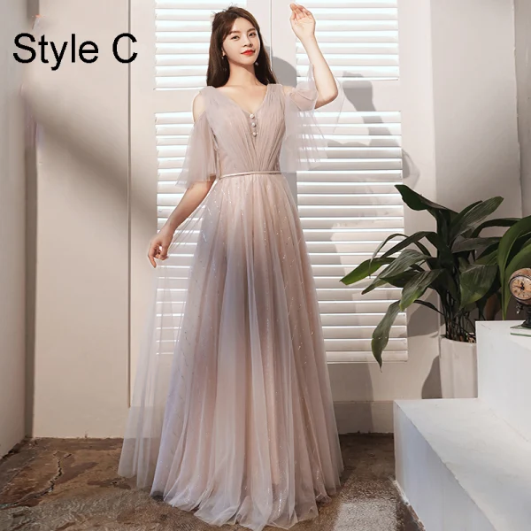 Simple Rougissant Rose Paillettes Robe Demoiselle D'honneur Princesse 2021 V-Cou Manches Courtes Dos Nu Longue Robe Pour Mariage