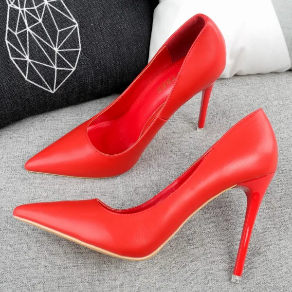 Schöne Rosa Abend Pumps 2019 Lackleder 10 cm Stilettos Spitzschuh Pumps