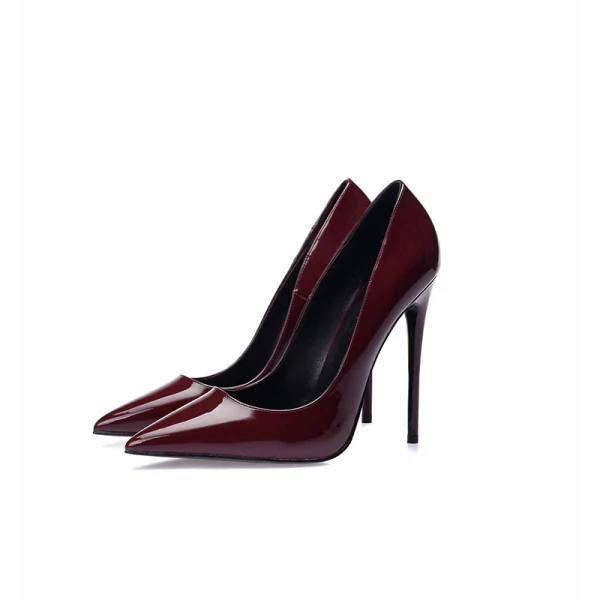 Chic / Beautiful Burgundy Evening Party Pumps 2019 Patent Leather 12 cm Stiletto Heels Pointed Toe Pumps