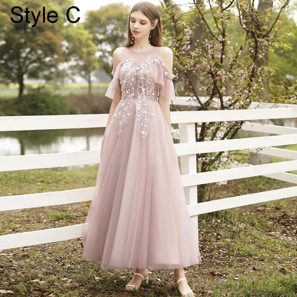 Mode Rougissant Rose Robe Demoiselle D'honneur 2021 Princesse Encolure Dégagée En Dentelle Fleur Appliques Manches Courtes Dos Nu Longue Robe Pour Mariage