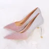 Sparkly Blushing Pink Wedding Shoes 2018 Glitter 8 cm Stiletto Heels Pointed Toe Wedding Pumps