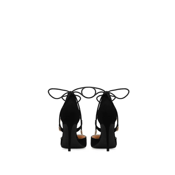 Schöne Freizeit Schwarz Sandalen Damen 2019 Wildleder X-Riemen Schleife 10 cm Stilettos Spitzschuh Hochhackige