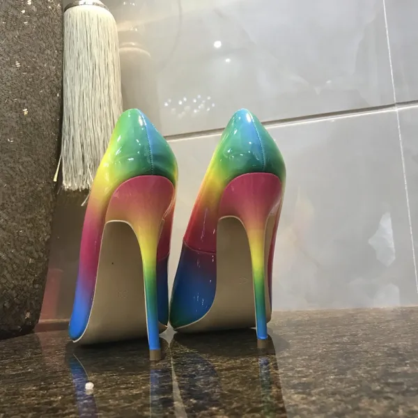 Mooie / Prachtige Regenboog Multi-Kleuren Avond Pumps 2019 Lakleer 12 cm Naaldhakken / Stiletto Spitse Neus Pumps