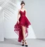 Sexig Hög Låg Burgundy Cocktailklänningar 2019 Prinsessa Spaghettiband Beading Paljetter Spets Blomma Ärmlös Halterneck Asymmetrisk Formella Klänningar