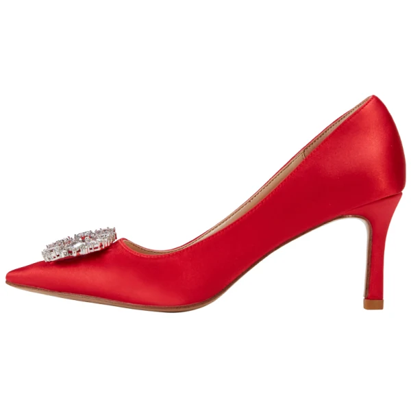 Classy Nude Wedding Shoes 2019 Leather Satin Rhinestone Bow 7 cm Stiletto Heels Pointed Toe Wedding Pumps