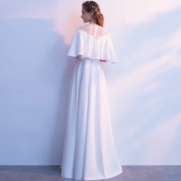 Elegante Ivory / Creme Abendkleider 2019 A Linie Rundhalsausschnitt Perle Applikationen 1/2 Ärmel Lange Festliche Kleider
