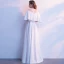 Elegante Ivory / Creme Abendkleider 2019 A Linie Rundhalsausschnitt Perle Applikationen 1/2 Ärmel Lange Festliche Kleider