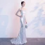 Sexy Scintillantes Argenté Robe De Soirée 2019 Trompette / Sirène Une épaule Paillettes Sans Manches Dos Nu Fendue devant Train De Balayage Robe De Ceremonie