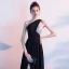 Sexy Schwarz Abendkleider 2019 A Linie One-Shoulder Pailletten Ärmellos Rückenfreies Gespaltete Front Lange Festliche Kleider