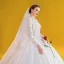 Vintage / Retro Ivory Ball Gown Wedding Dresses 2020 High Neck Lace Flower Long Sleeve Royal Train