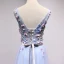 Chic / Belle Bleu Ciel Robe De Bal 2018 Princesse En Dentelle Fleur Appliques Cristal V-Cou Dos Nu Sans Manches Longue Robe De Ceremonie