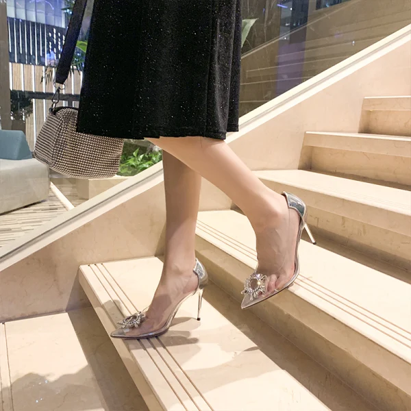 Sexy Transparent Silber Abend Strass Pumps 2021 9 cm Stilettos Spitzschuh Pumps Hochhackige