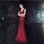 Modern / Fashion Silver Evening Dresses  2019 Trumpet / Mermaid V-Neck Sequins Sash Sleeveless Backless Floor-Length / Long Formal Dresses