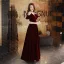 Chic / Beautiful Burgundy Evening Dresses  2019 A-Line / Princess Spaghetti Straps Suede Bow Short Sleeve Backless Floor-Length / Long Formal Dresses