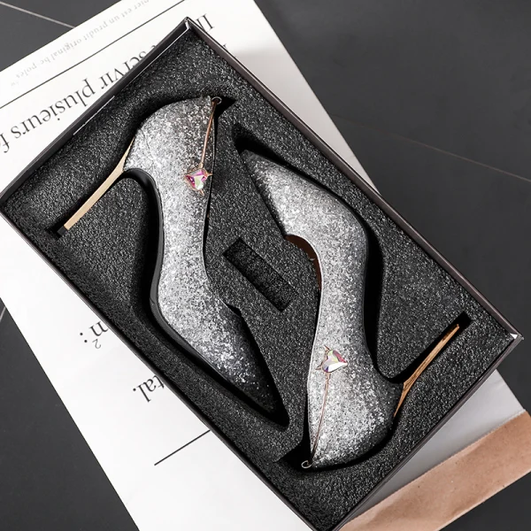 Uroczy Złote Buty Ślubne 2019 Cekiny 9 cm Szpilki Szpiczaste Ślub Czółenka
