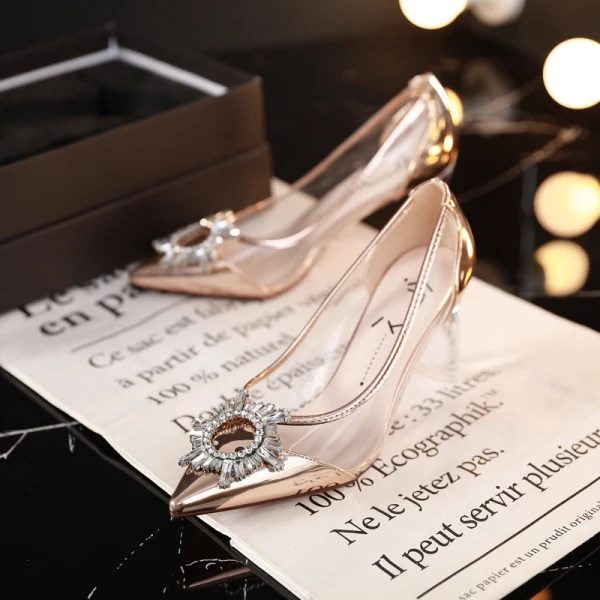 Charming Silver Evening Party Pumps 2019 Patent Leather Crystal Rhinestone 7 cm Stiletto Heels Pointed Toe Pumps