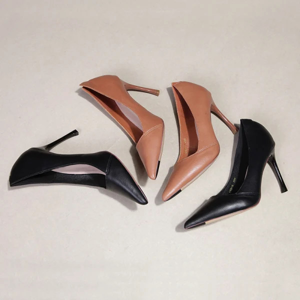Enkel Brun Kontor Pumps 2019 Lær 8 cm Stiletthæler Spisse Pumps