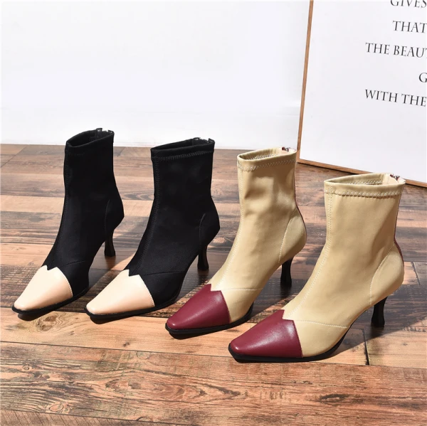 Vintage / Originale Noire Désinvolte Bottes Femme 2020 Cuir 7 cm Talons Aiguilles À Bout Pointu Bottes