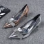 Stylowe / Modne Srebrny Wieczorowe Czółenka 2019 Skórzany Rhinestone Kokarda 6 cm Szpilki Szpiczaste Czółenka