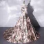 Schick Multifarben Drucken Satin Ballkleider 2021 A Linie Bandeau Ärmellos Rückenfreies Kathedrale Schleppe Festliche Kleider