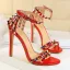 Charming Silver Evening Party Womens Sandals 2019 Rivet Ankle Strap 11 cm Stiletto Heels Open / Peep Toe High Heels