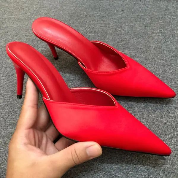 Modest / Simple Dark Green Casual Womens Sandals 2019 Leather 7 cm Stiletto Heels Pointed Toe Sandals