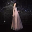 Élégant Rougissant Rose Robe De Soirée 2020 Princesse De l'épaule Perlage Paillettes En Dentelle Fleur Manches Courtes Dos Nu Longue Robe De Ceremonie