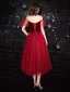 Charmant Rouge Courte Robe De Bal 2020 Princesse Col v profond Paillettes Daim Manches Courtes Thé Longueur Robe De Ceremonie