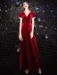 Elegant Red Evening Dresses  2020 A-Line / Princess Suede High Neck Short Sleeve Floor-Length / Long Formal Dresses