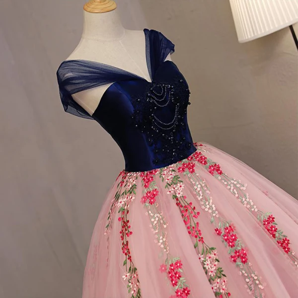 Chic / Belle Rose Bonbon Robe De Bal 2018 Robe Boule Appliques Perlage Cristal V-Cou Dos Nu Sans Manches Longue Robe De Ceremonie
