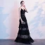 Sexy Noire Robe De Soirée 2020 Princesse Bretelles Spaghetti En Dentelle Sans Manches Dos Nu Longue Robe De Ceremonie