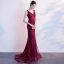 Luxury / Gorgeous Burgundy Evening Dresses  2019 Trumpet / Mermaid V-Neck Beading Crystal Sleeveless Backless Sweep Train Formal Dresses