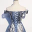 Modern / Fashion Ocean Blue Evening Dresses  2020 A-Line / Princess Off-The-Shoulder Sequins Short Sleeve Backless Floor-Length / Long Formal Dresses
