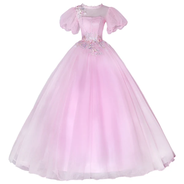 Elegant Candy Pink Prom Dresses 2021 Scoop Neck Pearl Rhinestone Lace Flower Short Sleeve Backless Floor-Length / Long Formal Dresses