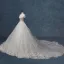 Charming Ivory Wedding Dresses 2019 A-Line / Princess Scoop Neck Beading Crystal Sequins Lace Flower Short Sleeve Backless Cathedral Train