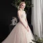 Charmant Champagne Robe De Mariée 2019 Princesse Bustier Perlage Paillettes En Dentelle Fleur Sans Manches Dos Nu Chapel Train
