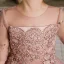 Chic / Beautiful Blushing Pink Bridal Short Flower Girl Dresses 2021 Ball Gown Scoop Neck Beading Crystal Sequins Lace Flower Short Sleeve Wedding Party Dresses
