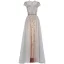 High-end Champagne Grey Evening Dresses  2020 A-Line / Princess Scoop Neck Handmade  Beading Crystal Rhinestone Short Sleeve Floor-Length / Long Formal Dresses