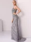 Luxury / Gorgeous Grey Evening Dresses  2020 Trumpet / Mermaid Scoop Neck Handmade  Beading Crystal Rhinestone Pearl Sleeveless Sweep Train Formal Dresses