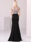 High-end Black Evening Dresses  2020 Trumpet / Mermaid Scoop Neck Handmade  Beading Crystal Rhinestone Short Sleeve Floor-Length / Long Formal Dresses
