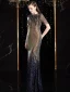 Charmant Multi-Couleurs Robe De Soirée 2020 Trompette / Sirène Encolure Dégagée Fait main Perlage Cristal Paillettes Manches Courtes Longue Robe De Ceremonie