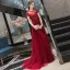 Haut de Gamme Bordeaux Robe De Soirée 2020 Princesse Encolure Dégagée Perlage Cristal Manches Courtes Train De Balayage Robe De Ceremonie